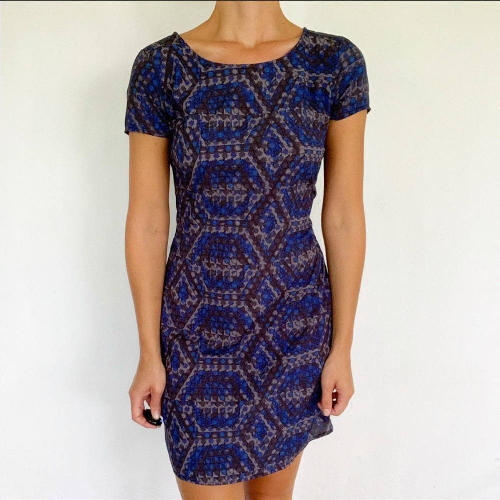 Forever 21 blue tribal print cowl back dress size small
